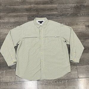 Exofficio Men's Light Green Checkered Button Down Shirt Size XXL